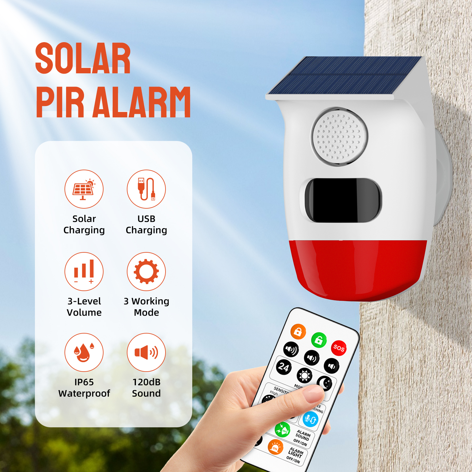 Home Security Land - Independant Solar Power Stobe Siren PIR