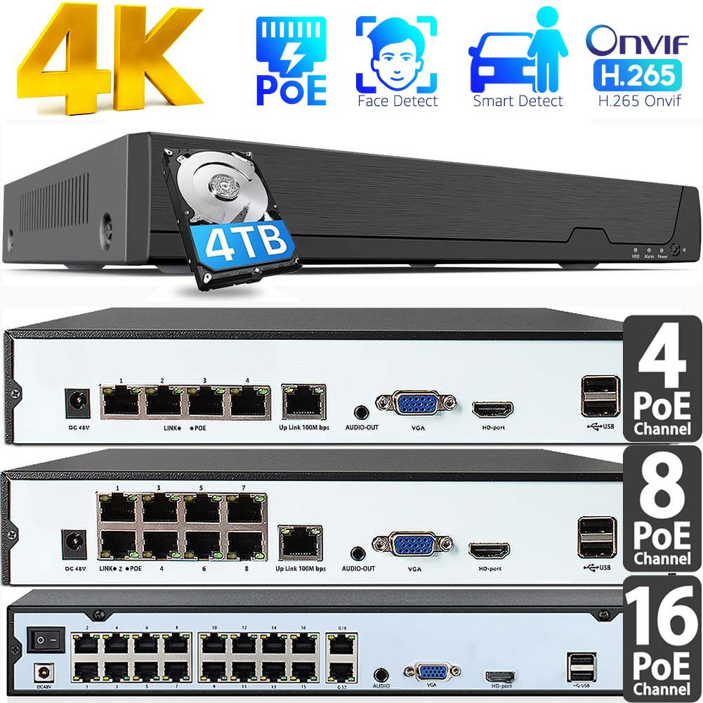 Home Security Video Recording Systems - 16CH 4K 8MP PoE NVR Video
