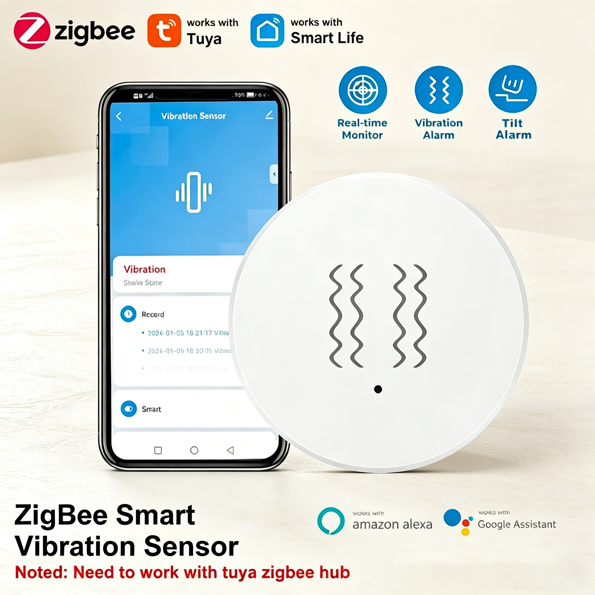 Home Security System - Tuya ZigBee Smart Vibration & Tilt